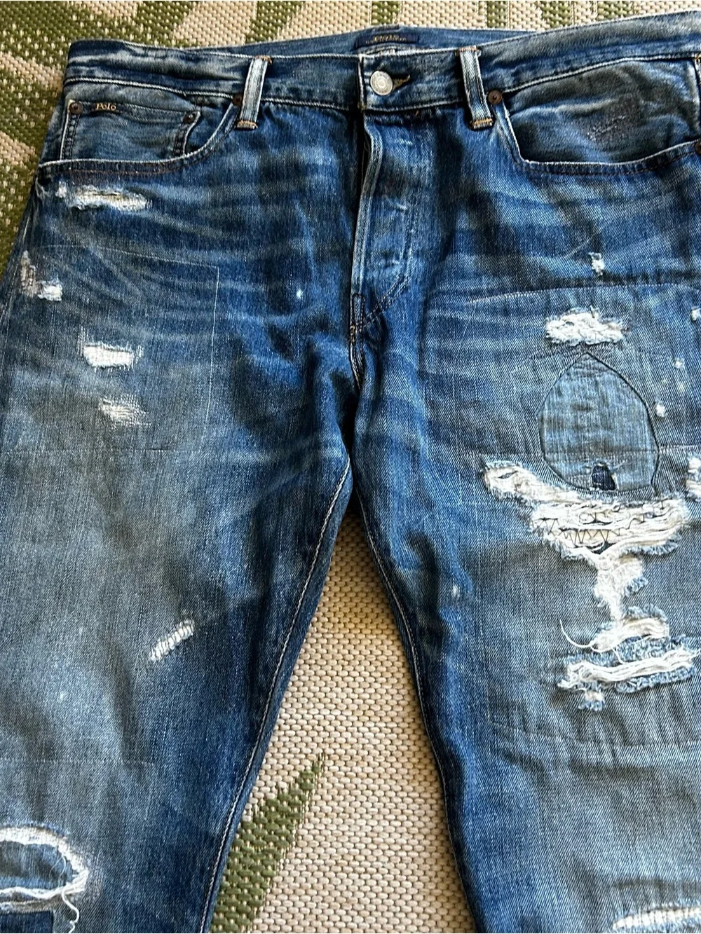Polo by Ralph Lauren The Varick Blue Distressed Slim Straight Jeans 33x32